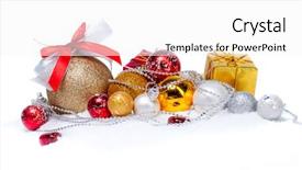  Presentation with christmas balls disco ball - PPT theme enhanced with round sign new year - christmas balls in snow background and a  colored foreground