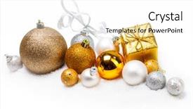  Presentation with christmas balls disco ball - Colorful presentation design enhanced with round sign new year - christmas balls in snow backdrop and a white colored foreground
