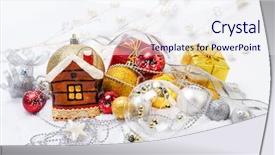  Presentation with christmas balls disco ball - Audience pleasing slides consisting of round sign new year - christmas balls in snow backdrop and a  colored foreground