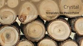  Presentation with stack - Presentation theme having round-stack-of-wood-logs background and a coral colored foreground