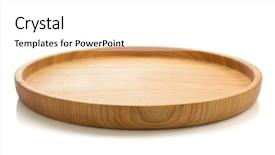  Presentation with wooden - PPT theme having round table - wooden tray isolated on white background and a white colored foreground