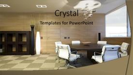  Presentation with round table - Beautiful slide deck featuring round table meeting - interior of a boardroom backdrop and a coral colored foreground