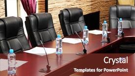  Presentation with board meeting room chairs - Colorful presentation theme enhanced with meeting room in office center backdrop and a tawny brown colored foreground