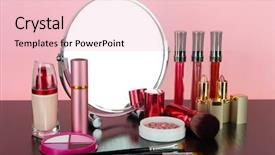  Presentation with round table - Audience pleasing PPT theme consisting of round table mirror with cosmetics on table on pink background backdrop and a lemonade colored foreground
