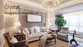  Presentation with round table - Presentation theme with round table tv - decoration and furniture in modern background and a soft green colored foreground