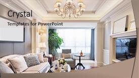  Presentation with round table - PPT theme with round table tv - decoration and furniture in modern background and a  colored foreground