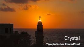  Presentation with sea sun - PPT theme with round-tower-crowned background and a wine colored foreground