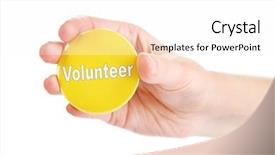  Presentation with volunteer - Slide set consisting of round volunteer button in hand isolated on white background and a pink colored foreground