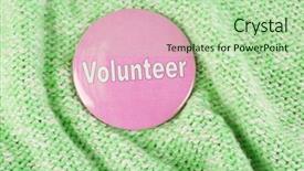  Presentation with volunteer - Audience pleasing PPT theme consisting of round volunteer button on cloth background backdrop and a mint green colored foreground