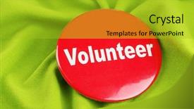  Presentation with volunteer - Slide deck featuring round volunteer button on cloth background background and a gold colored foreground
