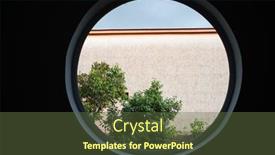  Presentation with house window frame - PPT theme having round-window-tree-and-house background and a tawny brown colored foreground