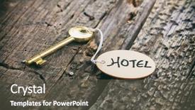  Presentation with hotel key - Cool new presentation design with round wooden tag with hotel backdrop and a gray colored foreground