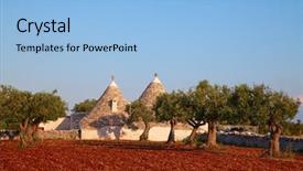  Presentation with region - Theme featuring round world - traditional trulli houses background and a light blue colored foreground