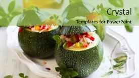  Presentation with rice - Colorful slide deck enhanced with round zucchini stuffed with vegetables backdrop and a yellow colored foreground