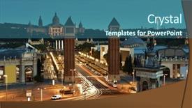  Presentation with roundabout - Slide set with roundabout - heavy traffic in placa espanya background and a ocean colored foreground