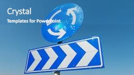  Presentation with roundabout - Colorful presentation design enhanced with roundabout crossroad road traffic sign backdrop and a teal colored foreground