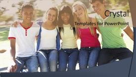  Presentation with roundabout - Presentation design having teenagers sitting on playground roundabout background and a  colored foreground