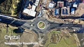  Presentation with roundabout - Amazing PPT theme having road roundabout aerial photo backdrop and a violet colored foreground