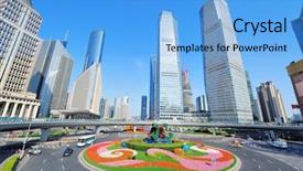  Presentation with roundabout - Theme having street view with skyscrapers roundabout background and a  colored foreground