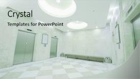  Presentation with elevator - Slide set consisting of rounded rectangle - elevator waiting room background and a soft green colored foreground