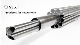  Presentation with welding - Amazing PPT layouts having rounded welded steel pipes backdrop and a white colored foreground
