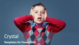  Presentation with grey - Amazing PPT theme having rounge - scared boy isolated against grey backdrop and a ocean colored foreground