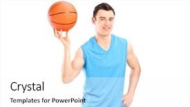  Presentation with basketball blue - Amazing PPT theme having rounge - young smiling basketball player backdrop and a pink colored foreground