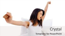  Presentation with stretch - Beautiful presentation theme featuring rouse - tired sleepy woman waking up backdrop and a light gray colored foreground