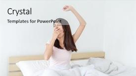  Presentation with tired - PPT layouts featuring rouse - tired sleepy woman waking up background and a white colored foreground