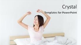  Presentation with stretch - Audience pleasing slides consisting of rouse - woman waking up and yawning backdrop and a white colored foreground