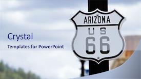  Presentation with route - Presentation having route 66 road sign background and a sky blue colored foreground