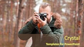  Presentation with camp - PPT theme featuring route free - hiking in forest camp adventure background and a tawny brown colored foreground