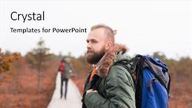  Presentation with camp - Beautiful PPT theme featuring route free - hiking in forest camp adventure backdrop and a white colored foreground