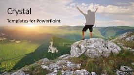  Presentation with element - Presentation theme having route free - tourist in mountain emotional scene background and a lemonade colored foreground