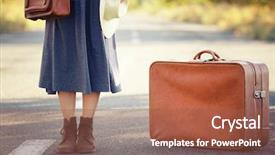  Presentation with route - Presentation theme having route free - young woman with suitcase standing background and a  colored foreground