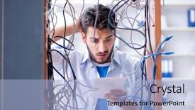  Presentation with computer workshop - Cool new slide deck with router - computer repairman working on repairing backdrop and a light blue colored foreground