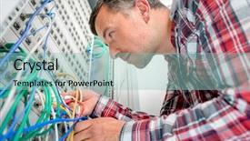  Presentation with server - Colorful PPT theme enhanced with router - repairing the server backdrop and a light blue colored foreground