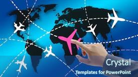  Presentation with world travel - Beautiful slides featuring routes around the world backdrop and a ocean colored foreground