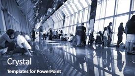  Presentation with airport - Beautiful presentation theme featuring boarding pass luggage international - business man at the airport backdrop and a ocean colored foreground