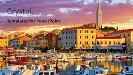  Presentation with medieval church - Cool new slide deck with rovinj-istria-croatia-motorboats backdrop and a coral colored foreground