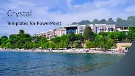 Presentation with croatia - Colorful presentation design enhanced with rovinj-resort-on-the-dalmatian backdrop and a light blue colored foreground