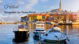  Presentation with morning sunrise - PPT theme consisting of rovinj-rovigno-istria-croatia-panoramic background and a light blue colored foreground