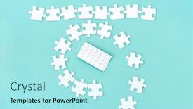  Presentation with circle puzzle pieces - Colorful PPT layouts enhanced with row-and-circle-around-pills backdrop and a arctic colored foreground