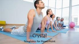  Presentation with group fitness - Slide set enhanced with row at the yoga background and a light blue colored foreground