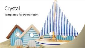 Presentation with sailboat - Slides featuring row beach houses and sailboat for vacation background and a white colored foreground