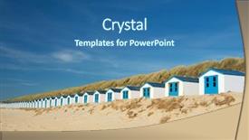  Presentation with vacation - Presentation theme consisting of row blue and white beach cabins for vacation surpose background and a ocean colored foreground