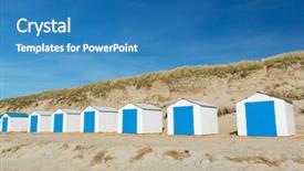  Presentation with blue - Cool new theme with row blue and white beach cabins for vacation surpose backdrop and a teal colored foreground