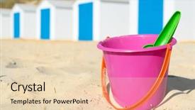  Presentation with blue - Slide deck consisting of row blue and white beach cabins with plastic toys background and a lemonade colored foreground