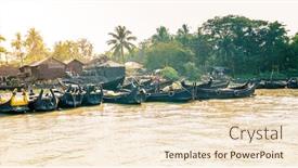  Presentation with boats - PPT layouts having row-boats-by-a-village background and a lemonade colored foreground