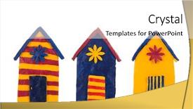  Presentation with colorful history diversity - Slides with row colorful handmade beach cabins background and a white colored foreground